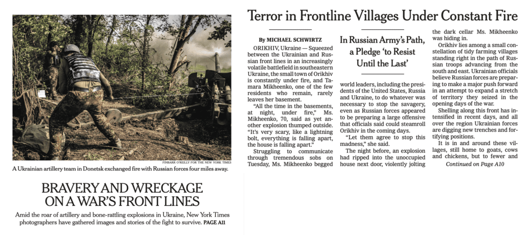 The Times glorifies guerilla warfare, justifies assassinations of collaborators and acts of industrial sabotage, and most remarkably, lauds Ukrainian partisans for “blending into the local population.”