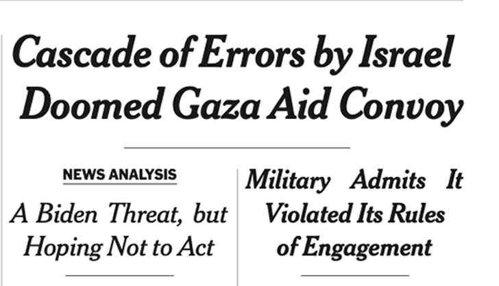 The language of “mistakes” and “errors” is weaponized to imply that Israel is fundamentally well-intentioned and to obscure their long and well-documented history of targeting aid workers, medical professionals, journalists, and other civilians.