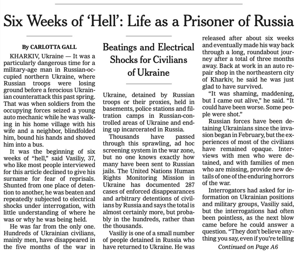 The Times’ exposé on the Sde Teiman concentration camp buries the worst details at the very end of the article while leading with a headline, sub-head, and introduction that don’t mention torture, rape or abuse. This contrasts with the foregrounding of the worst details when The Times reports on abuses in Russian prisons.