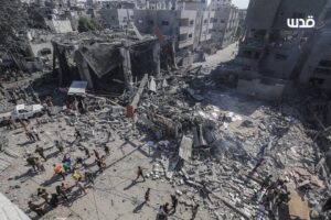 Extensive damage is documented at Al-Farooq Mosque in al-Bureij refugee camp in Gaza following an israeli air strike targeting the property