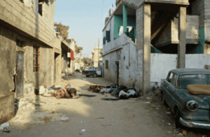 Palestinian refugees massacred by the Christian Lebanese Forces between September, 14 and 17, 1982. The Israeli army, positioned around the two camps, did not react. Corpses of refugees lie on the ground. (Photo: Michel Philippot/Sygma/ Getty Images)