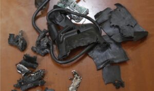 The remains of exploded pagers on display at an undisclosed location in Beirut’s southern suburbs on Sept. 18, 2024. Photo: AFP/Getty Images