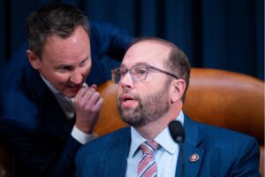 Chairman Jason Smith, R-Mo., speaks with an aide before the start of the House Ways and Means Committee markup hearing in the Longworth House Office Building on Wednesday, September 11, 2024. (Bill Clark via Getty)