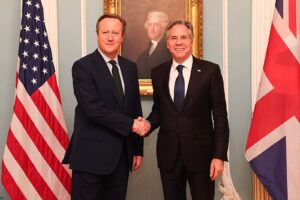 Then-Foreign Secretary David Cameron meets Antony Blinken, United States Secretary of State for a bilateral meeting and press conference at the US State Department in Washington D.C., December 2023