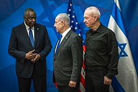 Secretary of Defense Lloyd J. Austin III meets with Israeli Prime Minister Benjamin Netanyahu and Minister of Defense Yoav Gallant in Tel Aviv, Israel, Oct. 13, 2023.