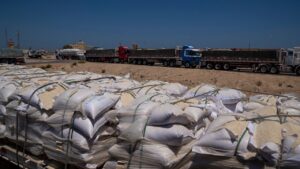 Large quantities of humanitarian aid are being discarded in the city's open areas as the Israeli military maintains control over the Philadelphi Corridor and the Rafah border crossing with Egypt [Getty]