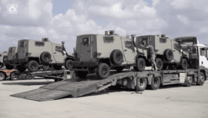 The Israel Ministry of Defense recently received a cargo plane from the United States, carrying the initial shipment of armored vehicles designated for use by the Israel Defense Forces (IDF). They are being transferred to the IDF to replace vehicles damaged during the war. (Credit above @Israel_MOD)