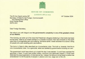 Letter from UK's Independent Alliance to Foreign Minister David Lammy