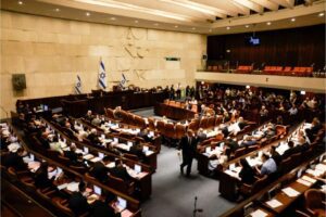 This picture shows a general view of the Israeli Knesset (parliament) during a meeting, in Jerusalem on 30 June, 2022