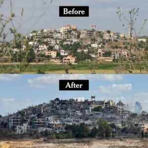 Images of Ramyah, a village in southern Lebanon, before and after the Israeli military blew up at least 40 buildings in the past two weeks, according to a Times analysis.