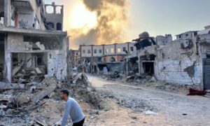 Smoke rises following an Israeli bombardment of Beit Lahiya in northern Gaza on Friday, Nov. 1