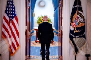 President Joe Biden departs after speaking to the media at the White House on July 1, 2024 in Washington, D.C.