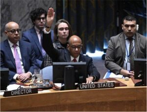 US Alternate Representative for Special Political Affairs in the United Nations Robert Wood (C) attends the meeting as the United Nations Security Council (UNSC) vetoed for the 4th time a draft resolution demanding an immediate ceasefire in Gaza, the release of prisoners and the prevention of starvation deaths in New York, United States on November 20, 2024