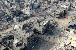 Extensive damage in Beit Lahiya, northern Gaza, following Israeli bombardments.