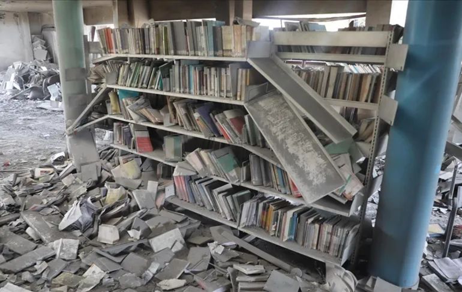 A photo of Gaza City’s Municipal Public Library after it was bombarded in November 2023