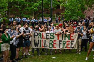 Over 300 workers, students and community members rallied for Palestine in a march ended at the UPenn encampment for Gaza in Philadelphia, May 8, 2024.