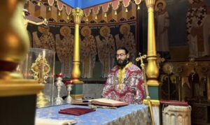 Father Silas leads an Orthodox service in worship at Advent Mass in Saint Porphyrios Church in Gaza's Old City.