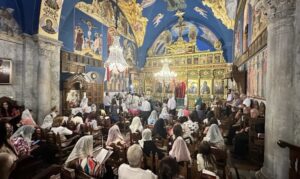 Gaza's Orthodox Christians gather at the Church of Saint Porphyrius, which has been targeted by Israeli airstrikes before