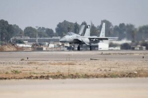 A fleet of fighter jets and aerial refueling aircraft seen as took off from the military air base on the Red Sea coast in Eilat, Israel on July 20, 2024