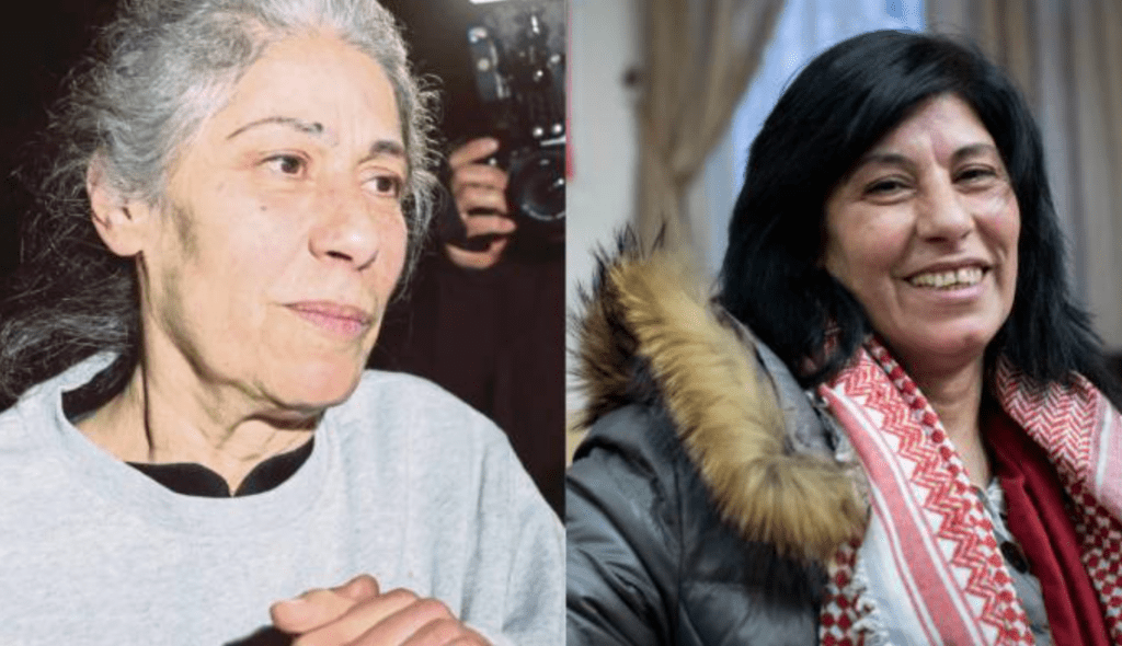 Palestinian Legislative Council member Khalida Jarrar (left - Jan. 20, 2025, following her release from prison; right - Feb. 28, 2019, following a previous release from prison)