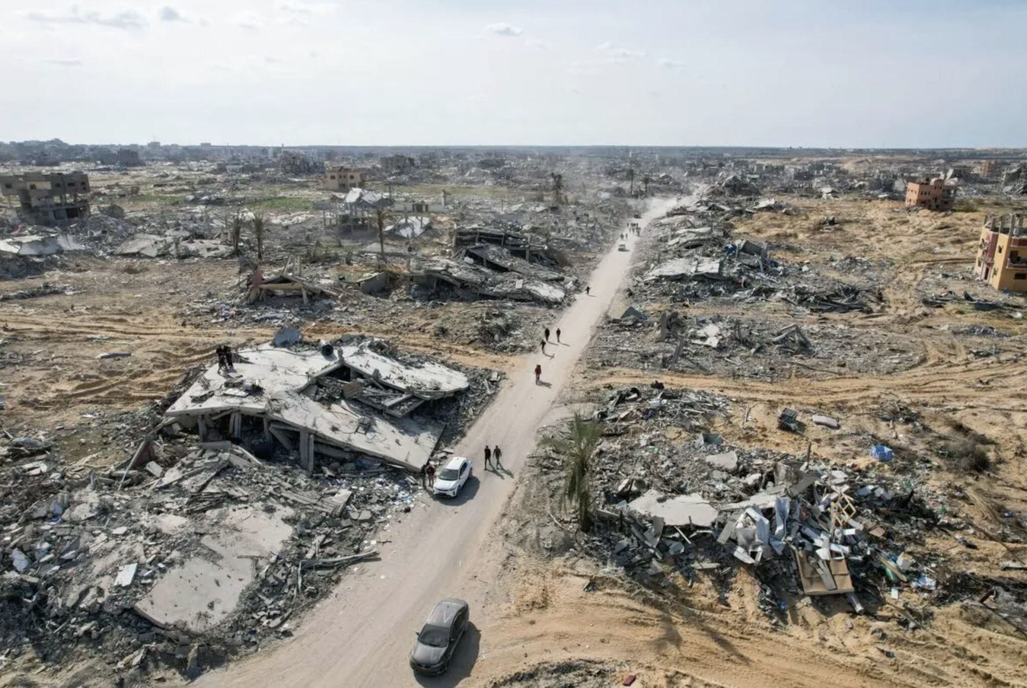 The rubble of destroyed residential buildings and streets, in Tel Al-Sultan area of Rafah, Gaza on January 19, 2025