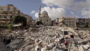 The rubble following a massive bombing in Ain El Delb, on 30 September.