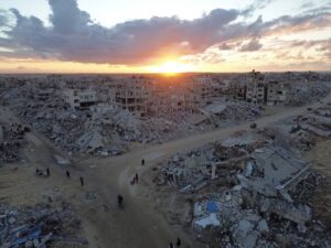 An aerial view of the destruction caused by the Israeli military in Rafah, Gaza Strip. January 24, 2025.