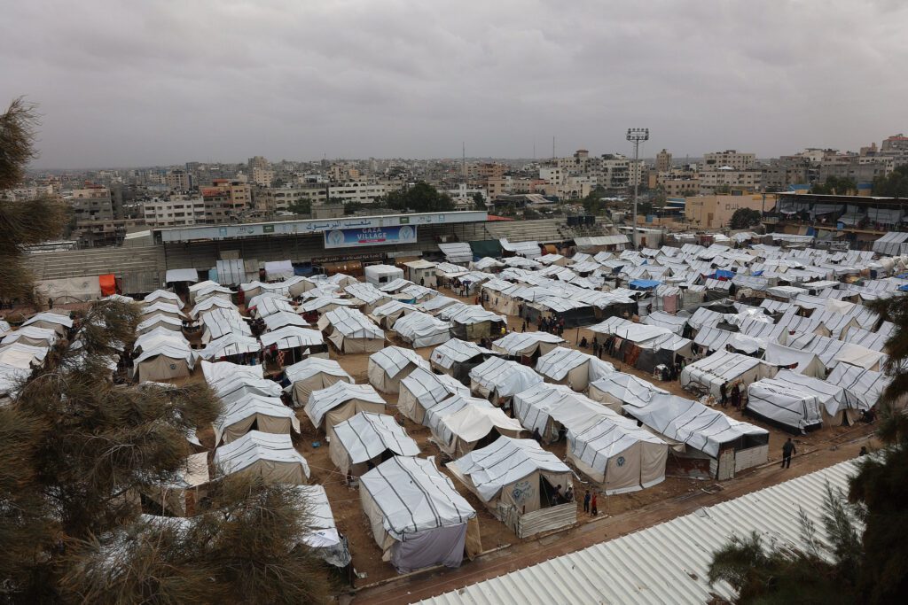 Tents housing at Yarmouk Stadium in Gaza City