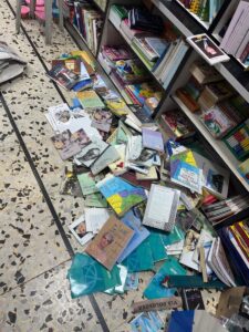 The bookshop after the Israeli forces' raid, Feb 9, 2025