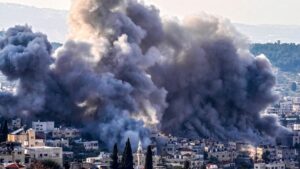 Smoke billows over Jenin during an IDF operation in the area in February.