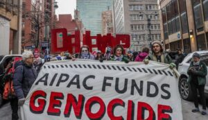 Pro-Palestinian Jewish American demonstrators and others rally against AIPAC in New York City on Feb. 22, 2024.