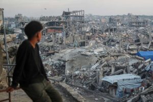 Palestinians struggle to survive amid the rubble in Beit Lahia, Gaza on February 18, 2025.