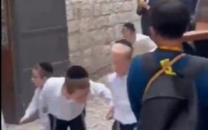 Orthodox Jews filmed spitting at Christian tourists in the Old City of Jerusalem on October 2, 2023.