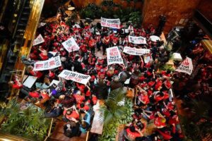 Demonstrators from the human rights organization Jewish Voice for Peace holds a civil disobedience action inside Trump Tower in New York on March 13, 2025.