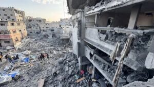 Search and rescue operations are underway amid the rubble of the collapsed structure after an air strike in the Shujayea neighborhood, east of Gaza City, Gaza on March 18, 2025.