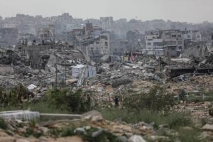 Palestinians struggle to survive their daily lives in among the rubble of buildings destroyed by Israeli attacks in Beit Lahiya, Gaza on March 17, 2025