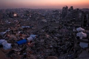 Tents atop rubble in Jabalia in northern Gaza, February 18, 2025.