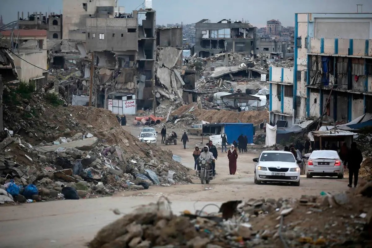 Displaced Palestinians struggle with the harsh winter conditions in Bani Suheila, Khan Younis, Gaza on February 24, 2025.