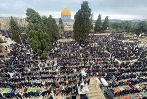 Tens of thousands of Palestinian worshippers attended prayers at Al-Aqsa Mosque on the first Friday of Ramadan.