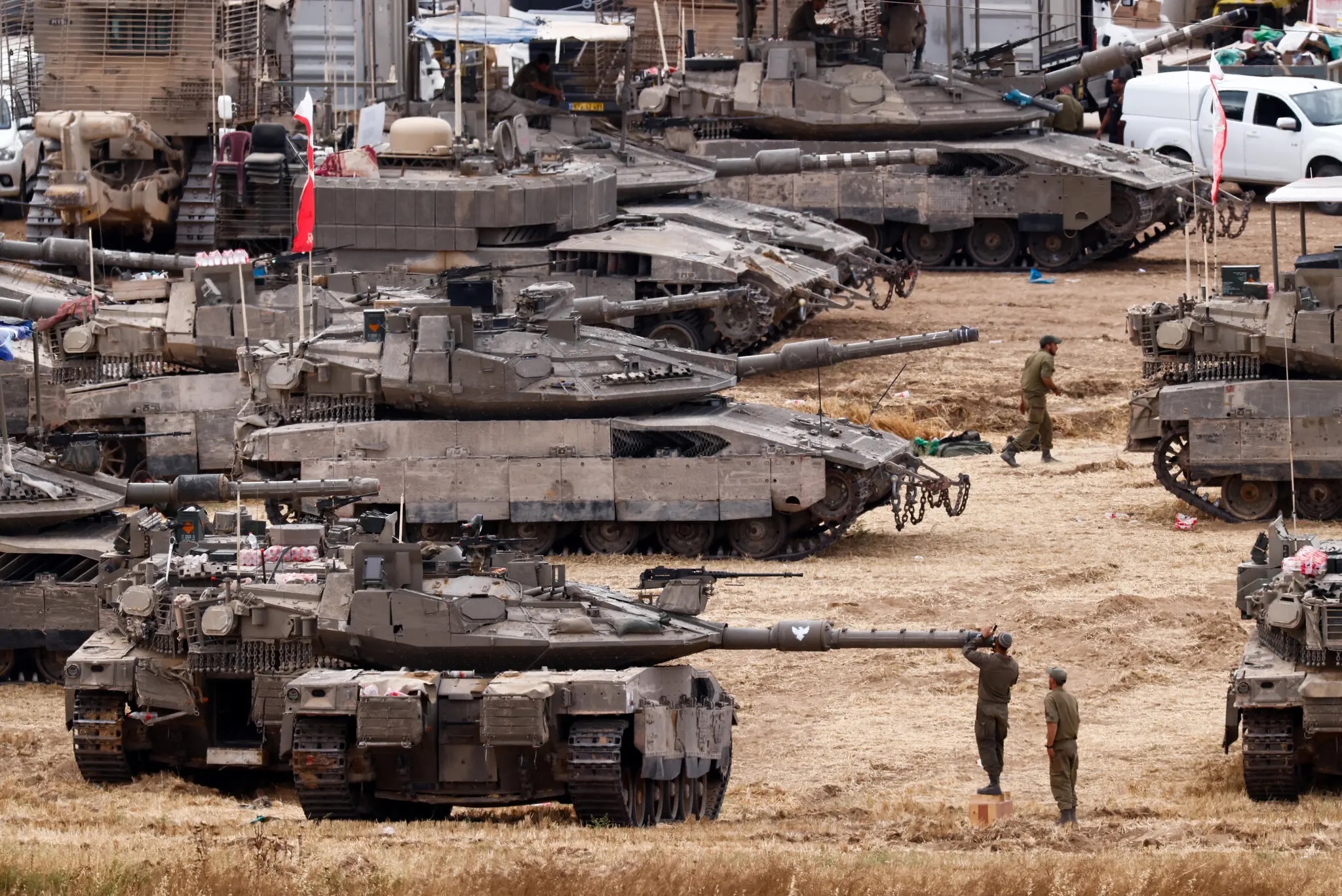 Israeli soldiers near the Israel-Gaza border, May 2025.
