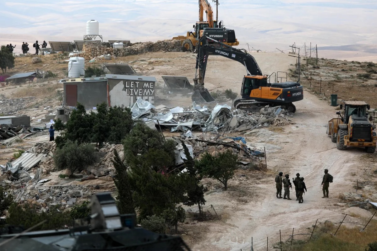 Israeli army demolishes several Palestinian-owned buildings claiming that they were “unlicensed” in Hebron, West Bank on May 05, 2025.