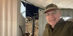 Israeli army doctor Sabo Amos, pictured at what he says is an Israeli army outpost in Lebanon in February 2025