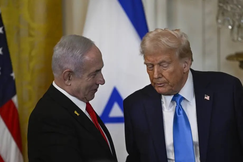United States President Donald Trump and Israeli Prime Minister Benjamin Netanyahu hold a joint press conference at the White House on February 04, 2025.