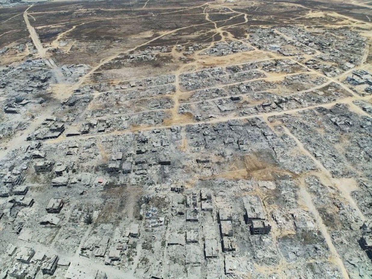 Defense Minister Israel Katz posted this aerial photo on X, commenting, "After Rafah and Beit Hanoun ... there is no refuge for terrorism.”