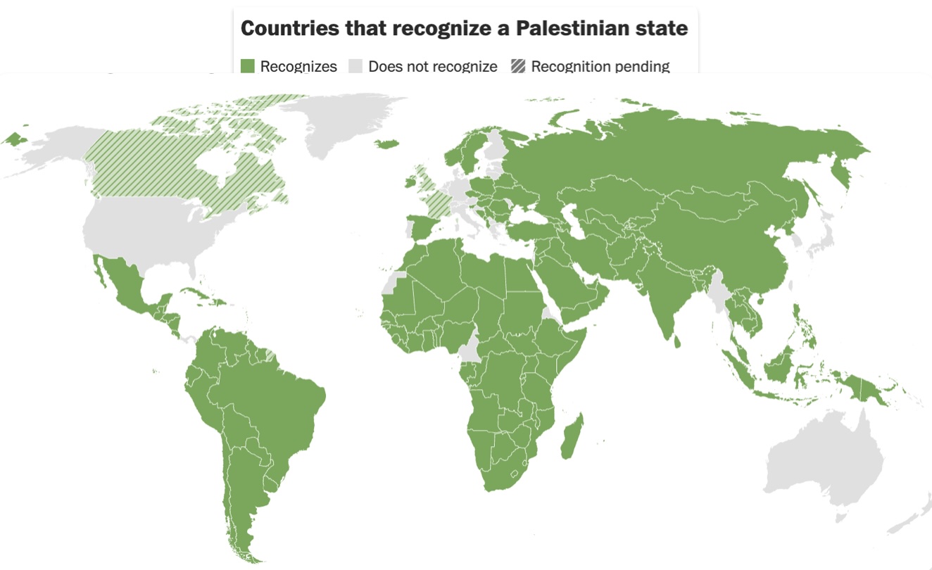 Map of countries that recognize Palestinian statehood