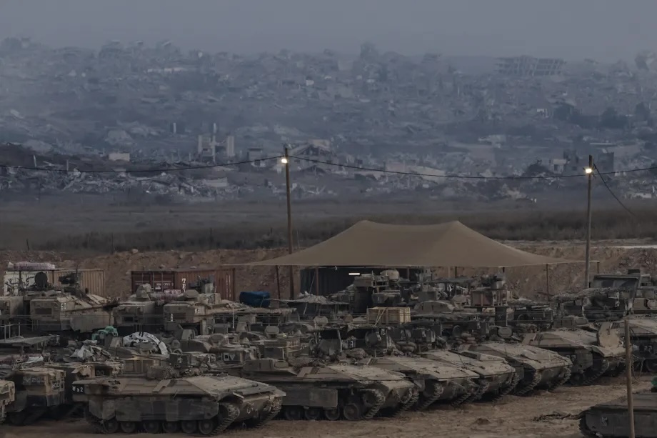 A view captured near the Gaza border, shows tank and armored vehicle movements of the Israeli army as Israel’s attacks on Gaza continue without interruption, on August 10, 2025.