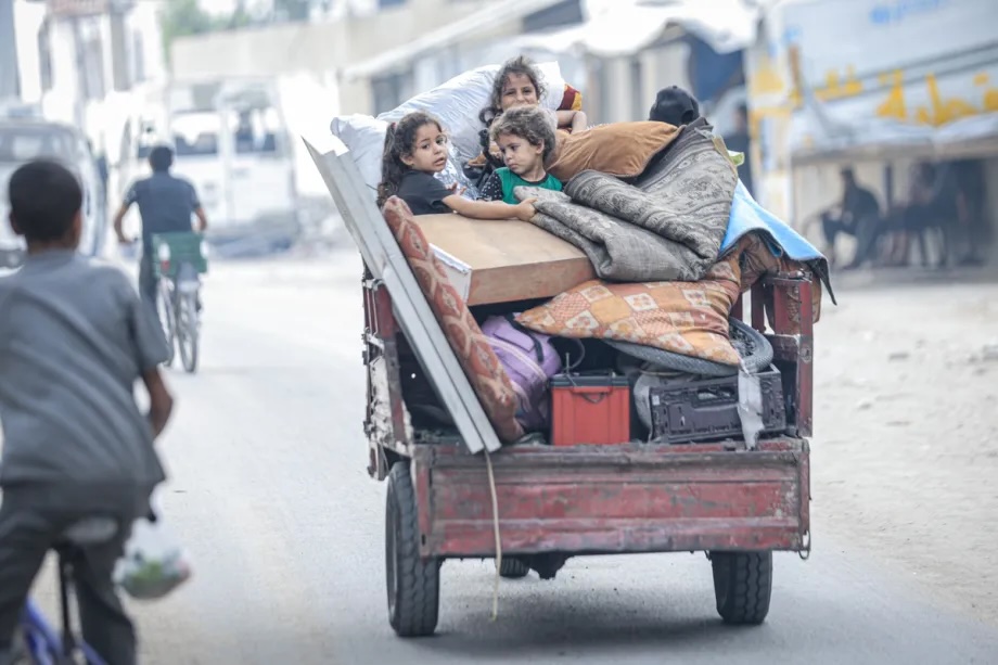Palestinian residents set off for safe areas with their belongings they could carry following attacks by the Israeli army on the Zeitoun neighborhood in Gaza City, Gaza on August 12, 2025.