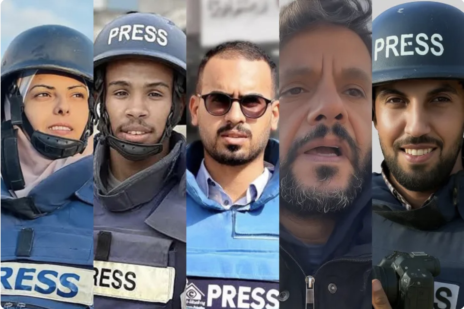 Israel killed 5 journalists in its attack on Nasser Hospital in Khan Younis on August 25, 2025: (L-R) Maryam Abu Daqqa, Mohamad Salama, Ahmed Abu Aziz, Hossam Al-Masri, and Muath Abu Taha