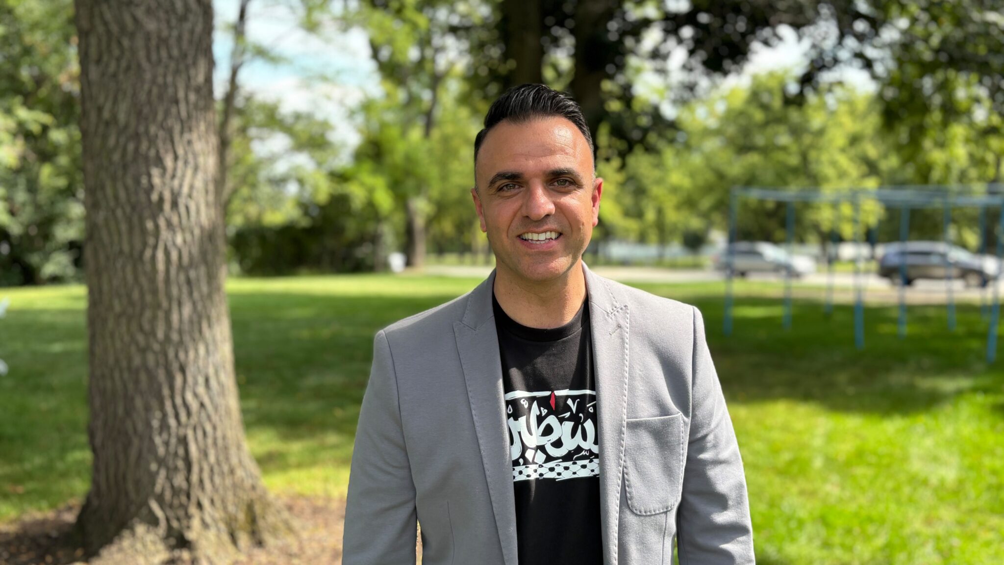 Palestinian-American Christian leader Fares Abraham poses for a photograph outside the Church at the Crossroads conference in Glen Ellyn, Illinois, on 12 September 2025
