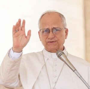 Pope Leo XIV delivers his blessing to the faithful as he arrives for his weekly general audience in St. Peter’s Square at the Vatican, on September 17, 2025.